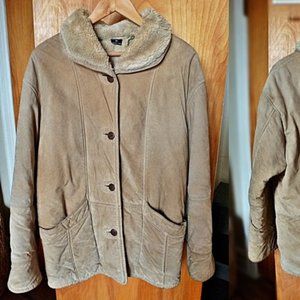 Gallery Men's Heavy Suede Leather Jacket with Faux Fur Shearling Lining